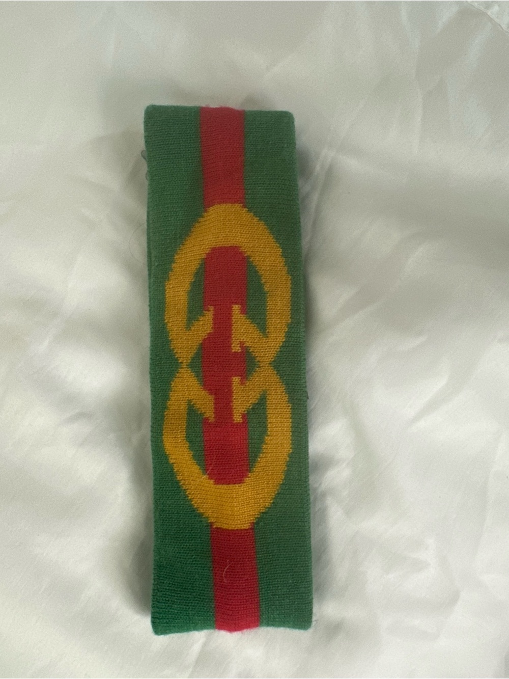 Gucci Green Knit Suspenders Strip with Red Stripe and Yellow Logo